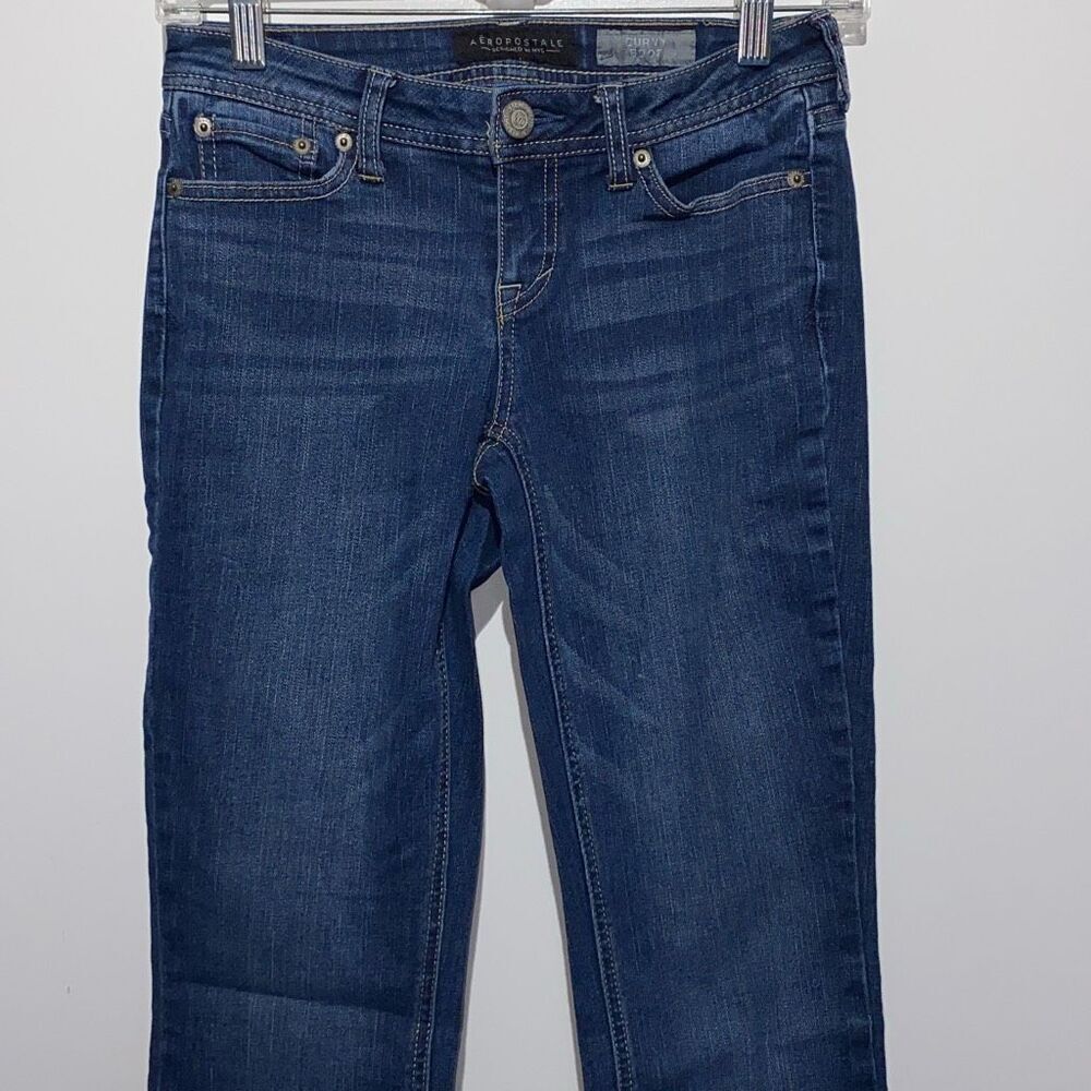 Aeropostale Women's Dark Wash Blue Curvy Stretch Denim Bootcut Jeans Sz 00‎ Long